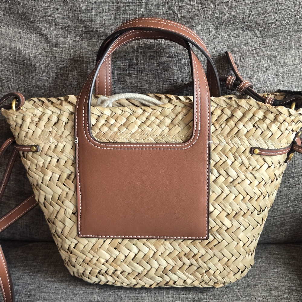 House of Harlow 1960 Woven Straw Bucket Bag with Brown Leather Trim - Picture 4 of 6